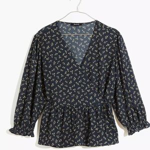 Madewell Puff-Sleeve Peplum Wrap Top in Spring Fling